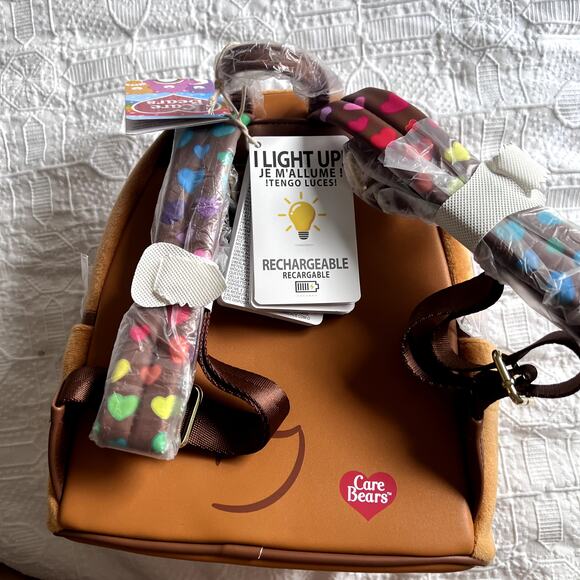 Loungefly Care Bears Tenderheart Bear Plush Cosplay Light Up Mini Backpack - Picture 3 of 5